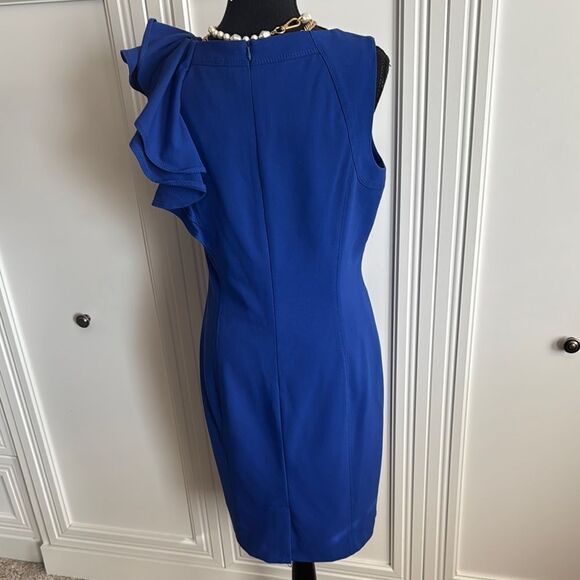 Calvin Klein Royal Blue Sheath Dress with Ruffle Detail - Picture 4 of 6